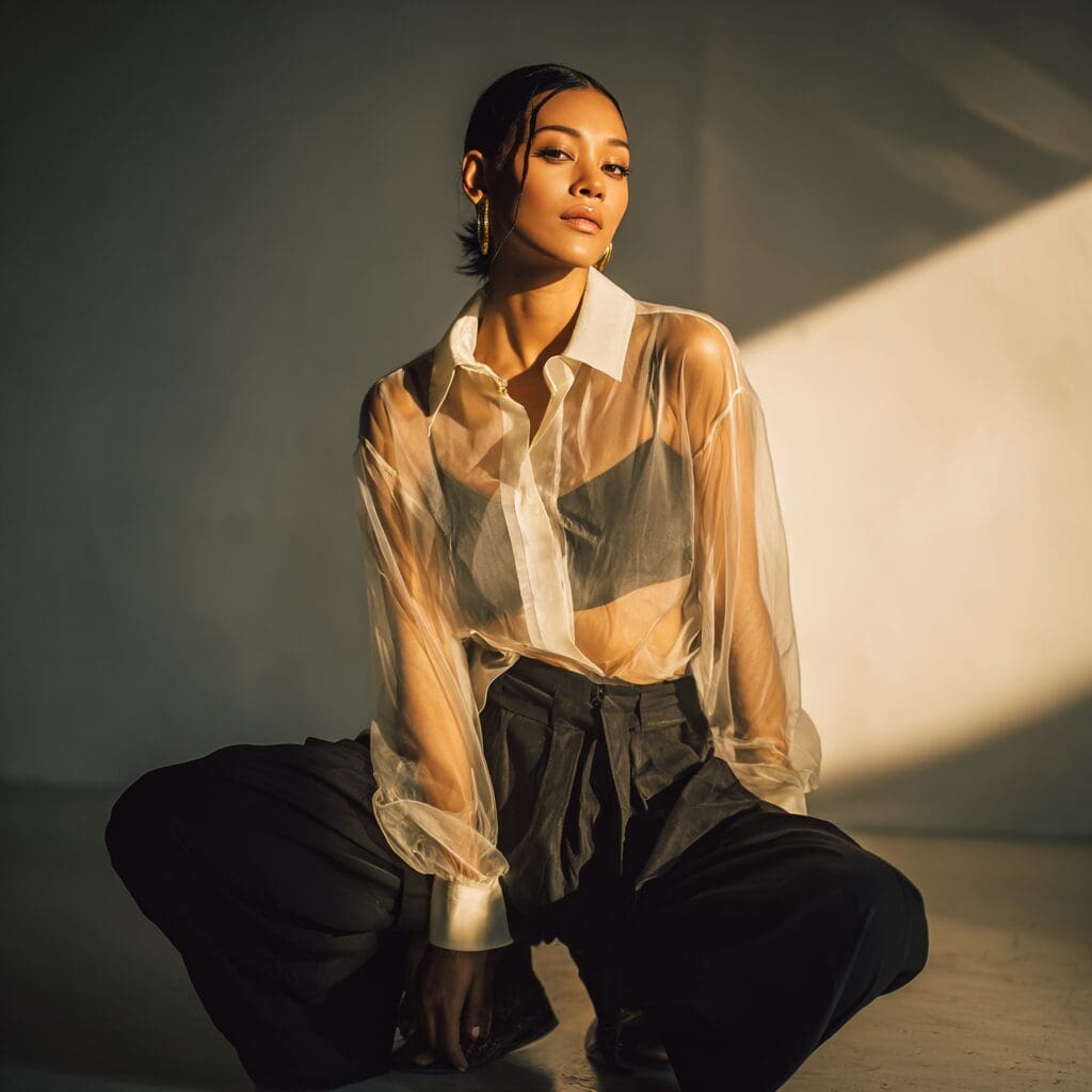 Sheer fabrics are everywhere, from organza tops to mesh skirts. Although these styles may seem daring, you can easily layer them for a subtle and stylish effect.